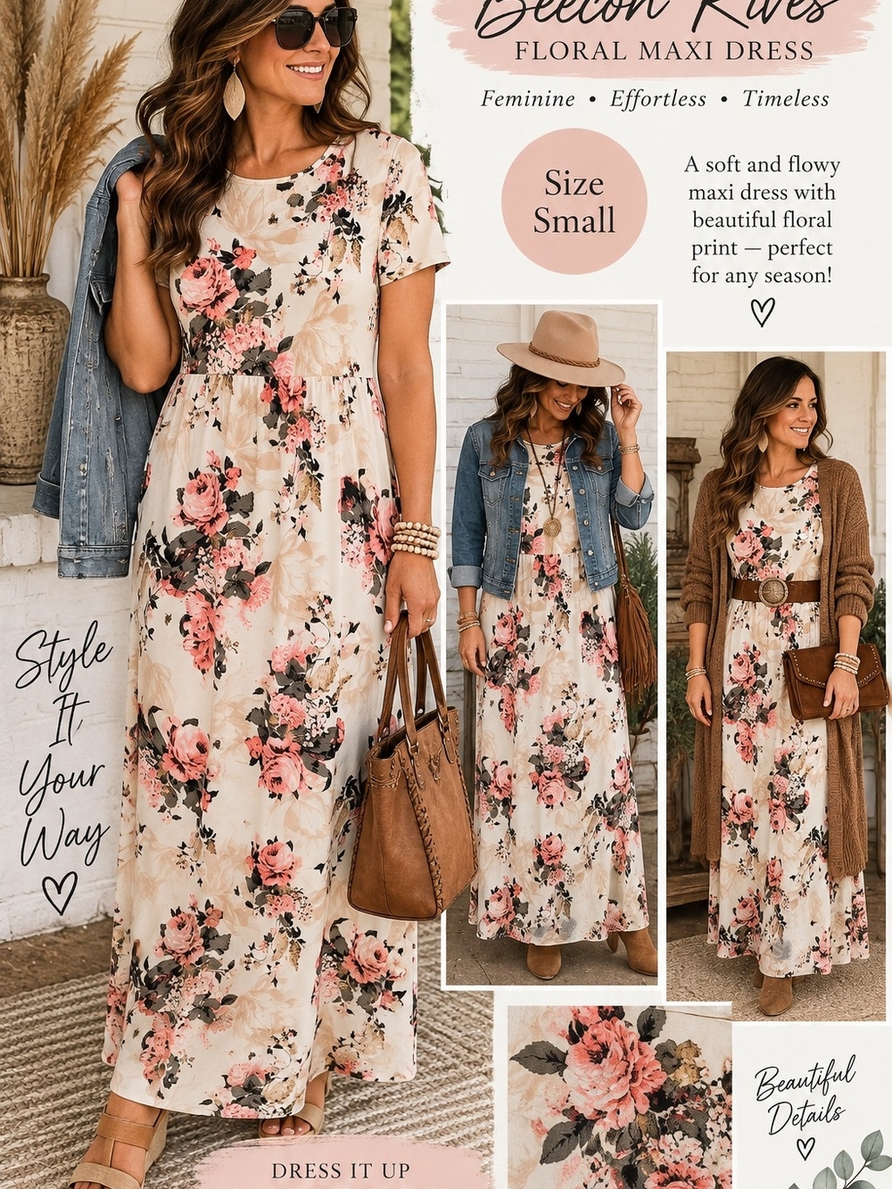 Beeson River Floral Maxi Dress in Cream and Pink